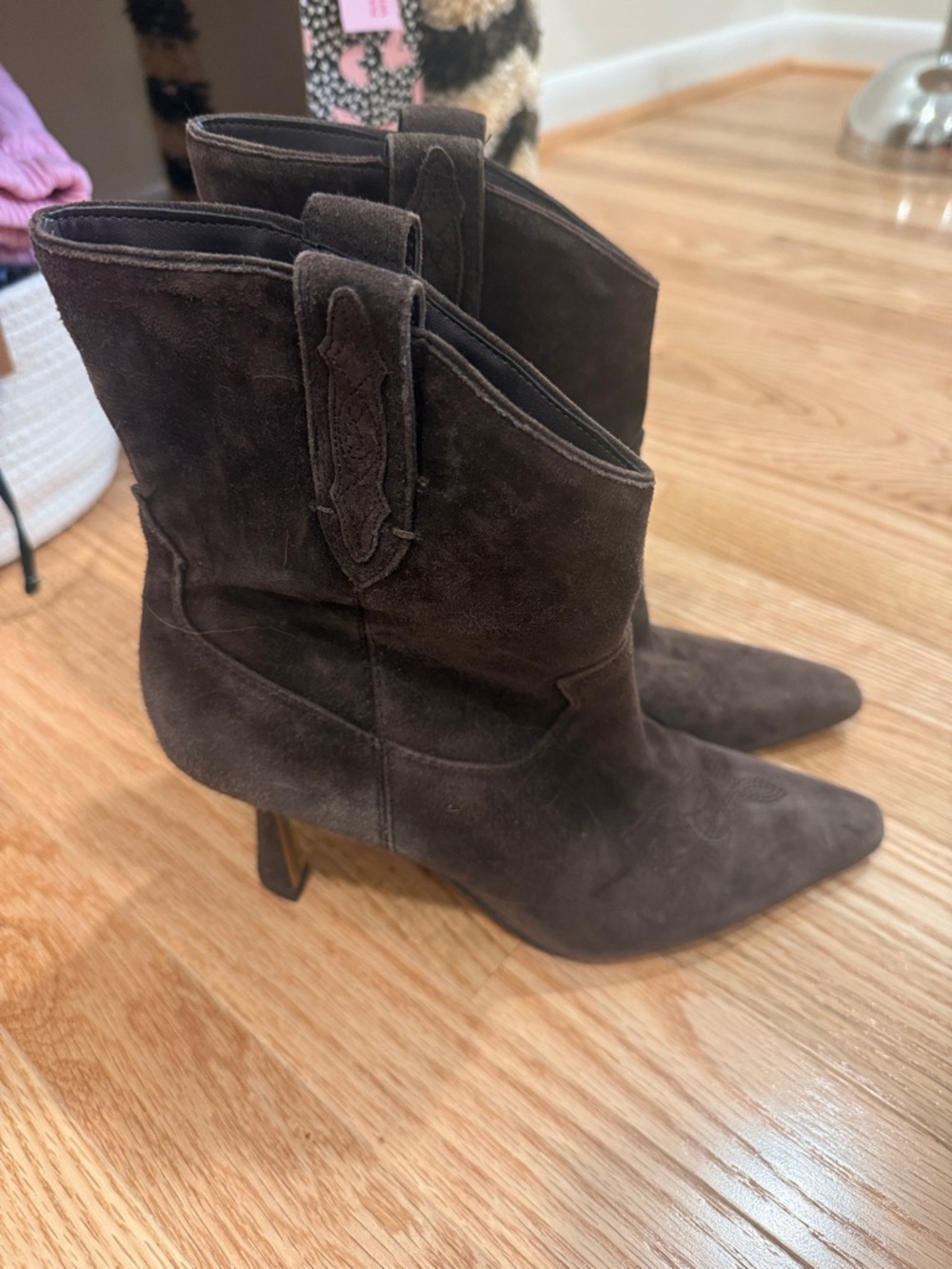 Dolce Vita Dark Brown Suede Pointed-Toe Heeled Boots